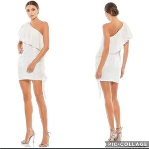 Mac Duggal Sparkling White One Shoulder Dress